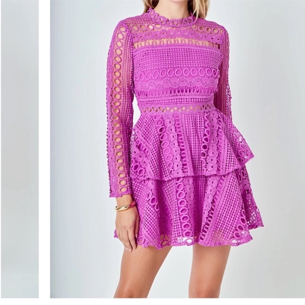 Endless Rose Vibrant Pink/Orchid/Magenta Crochet Lace Mini Dress NWT